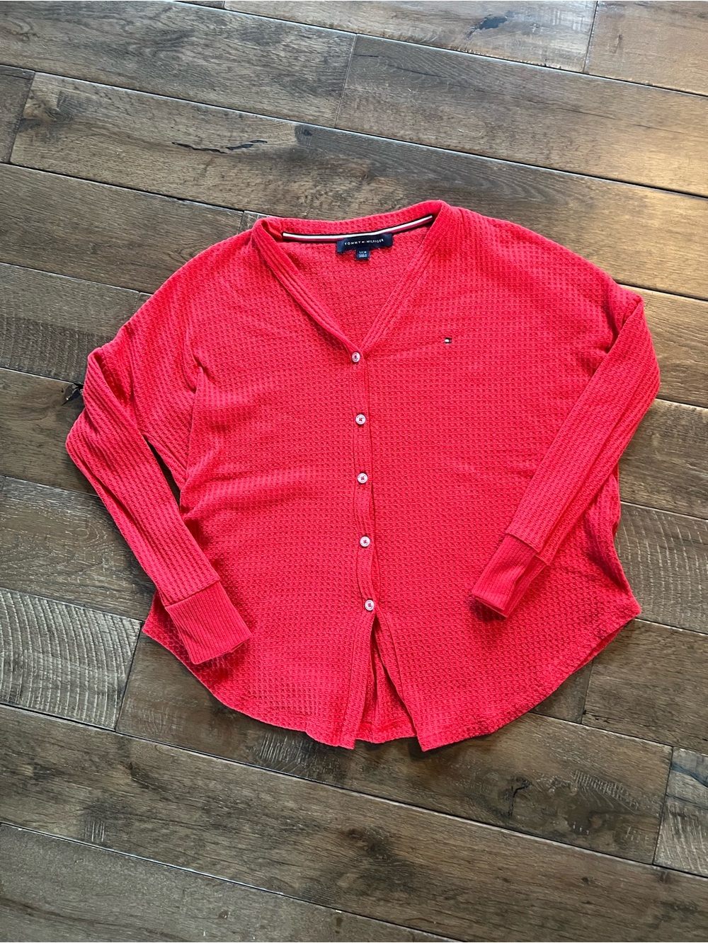 Tommy Hilfiger Bright Red Waffle Knit Crewneck Top